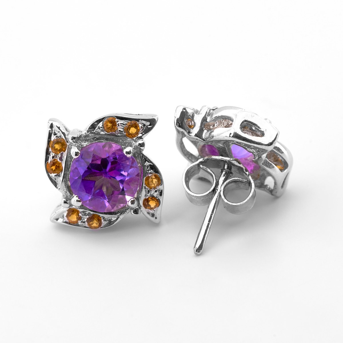 Boucles d'oreilles amethyste, citrine argent Estella